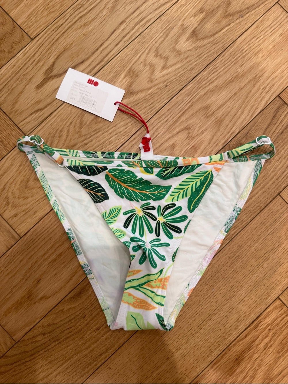 SOLID & STRIPED Tropical Leaf Bikini Bottom - Green & White